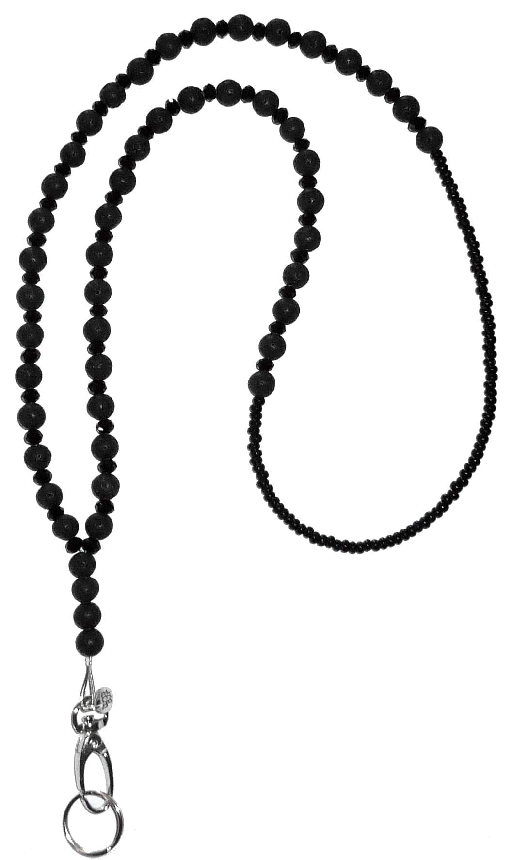 Beaded Essential Oils Diffuser Black Lava Fashion Women's Lanyard, Strong 34" Will Hold Badge and Keys. Use for Aromatherapy. (Black Lava - Non Breakaway - Stronger)