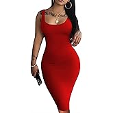 Mrskoala Women Midi Tank Dresses Casual Sexy Club Dress Summer Red M