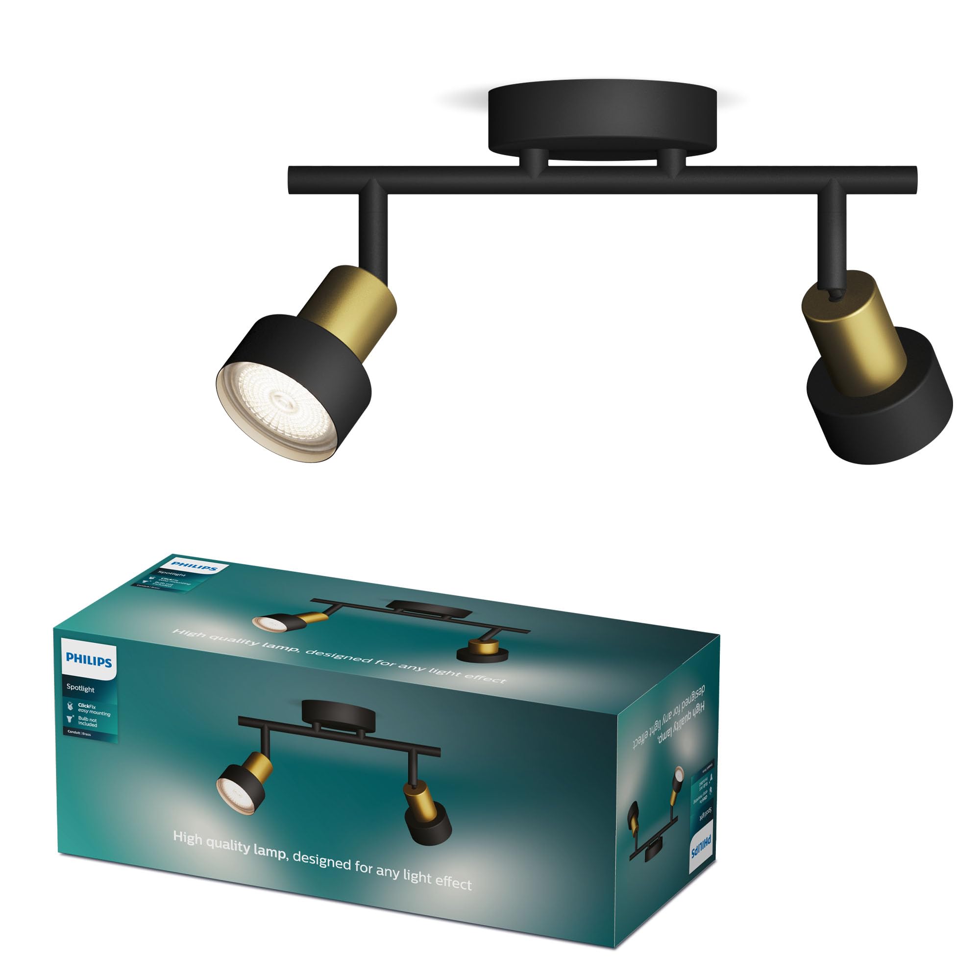 PHILIPS Conduit Spot 2-Head, GU10 not Included, Brass, IP20, Black/Gold