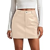 Oakgarden Women's Faux Leather Mini Skirt with Pockets, High Waisted Bodycon Stretch Zipper Button Fitted A-Line Party Skirt