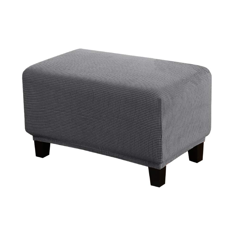 WINS Ottoman covers stretch rectangle Foot Stool cover pouffe cover Spandex Jacquard Fabric Ottoman slipcover washable Gray