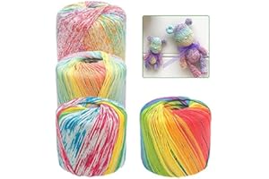 JeogYong 0.9 mm Variegated Cotton Crochet Thread Size 3, Pack of 4 Balls, Popular Rainbow Colors, 145 Yards 100% Long Staple Cotton Knitting Threadr Balls for Crochet, Cross Stitch, Knitting Crafts