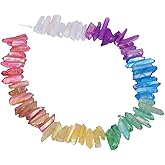 TUMBEELLUWA Titanium Coated Rock Crystal Points Loose Beads Top Drilled Colorful Quartz Stone Sticks Spikes 15-16 Inches Strand