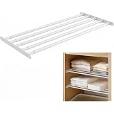 Closet Shelf &amp; Rod Expandable, Wall Mounted Easy Install Closet Organizer | Wardrobe Cupboard Cabinet Organizer DIY Divider Separator for Kitchen Bathroom Bedroom, Stainless Steel, 31.5 - 42.5 inches