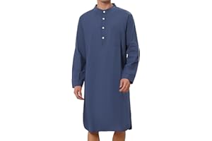 Lars Amadeus Men's Nightshirt Sleep Shirt Banded Collar Henley Shirt Pajamas Nightgown