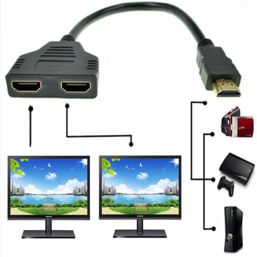 ZY HDMI Male to Dual HDMI Female 1 to 2 Way HDMI Splitter Adapter Cable For HDTV, Support Two TVs at the Same Time, Signal One in, Two out(Black)