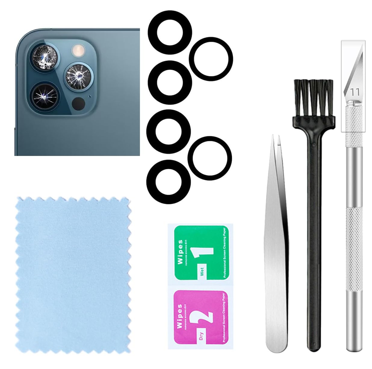 Photo 1 of 2 Packs Rear Camera Lens Glass Replacement for iPhone 12 Pro Camera Glass Lens Replacement with Pre-Installed Adhesive and Repair Tools