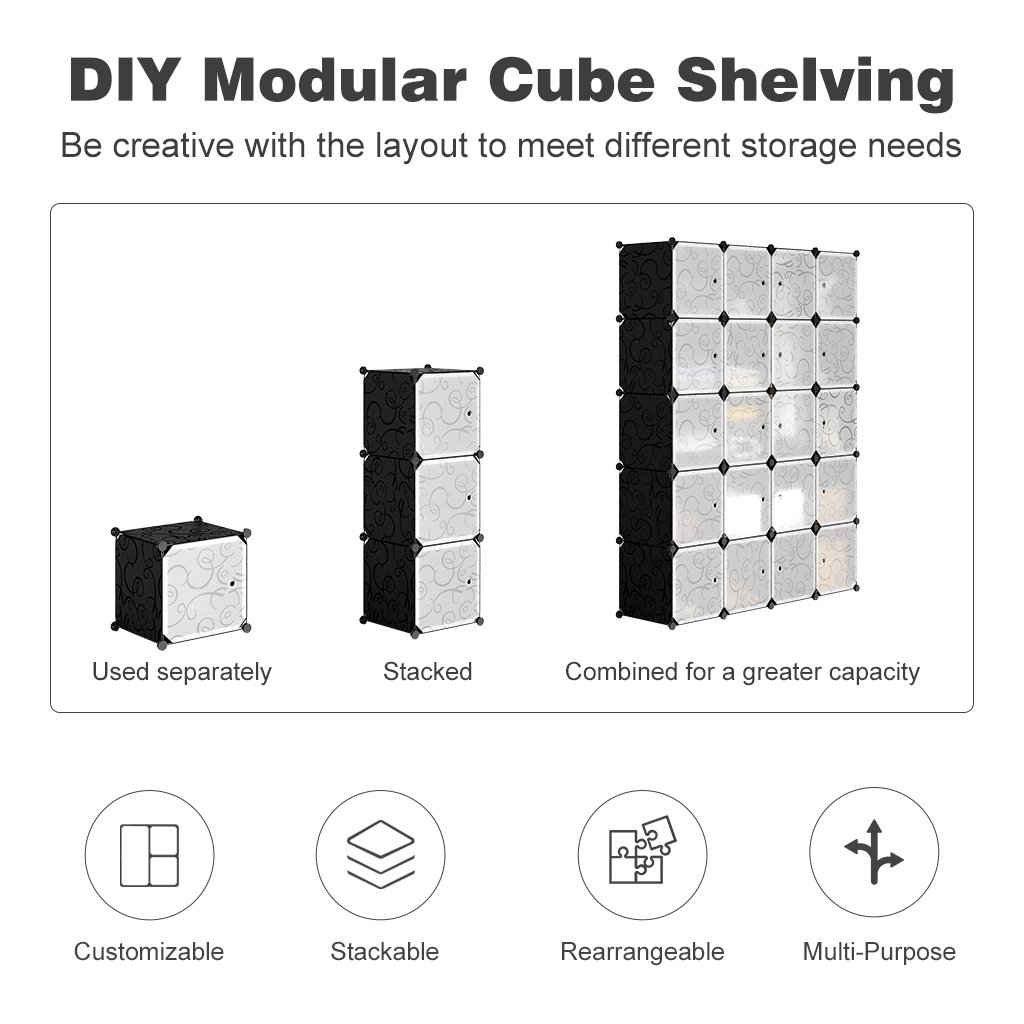Armoire Penderie Blanc - 20 Cubes pour Vêtements Chaussures Jouets