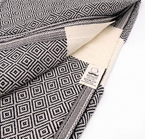 Bazaar Anatolia Diamond Turkish Towel 100% Cotton Peshtemal Bath Towel 77x38 Thin Lightweight Travel Camping Bath Sauna Beach Gym Pool Blanket Fouta Bridesmaid Gift Quick Dry Towels (Black)