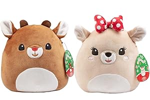 Squishmallows 8" Rudolph & Clarice Christmas Plush 2-Pack - Officially Licensed Kellytoy Plush - Collectible Soft & Squishy Holiday Stuffed Animal Toy - Gift for Kids, Girls & Boys - Set of 2