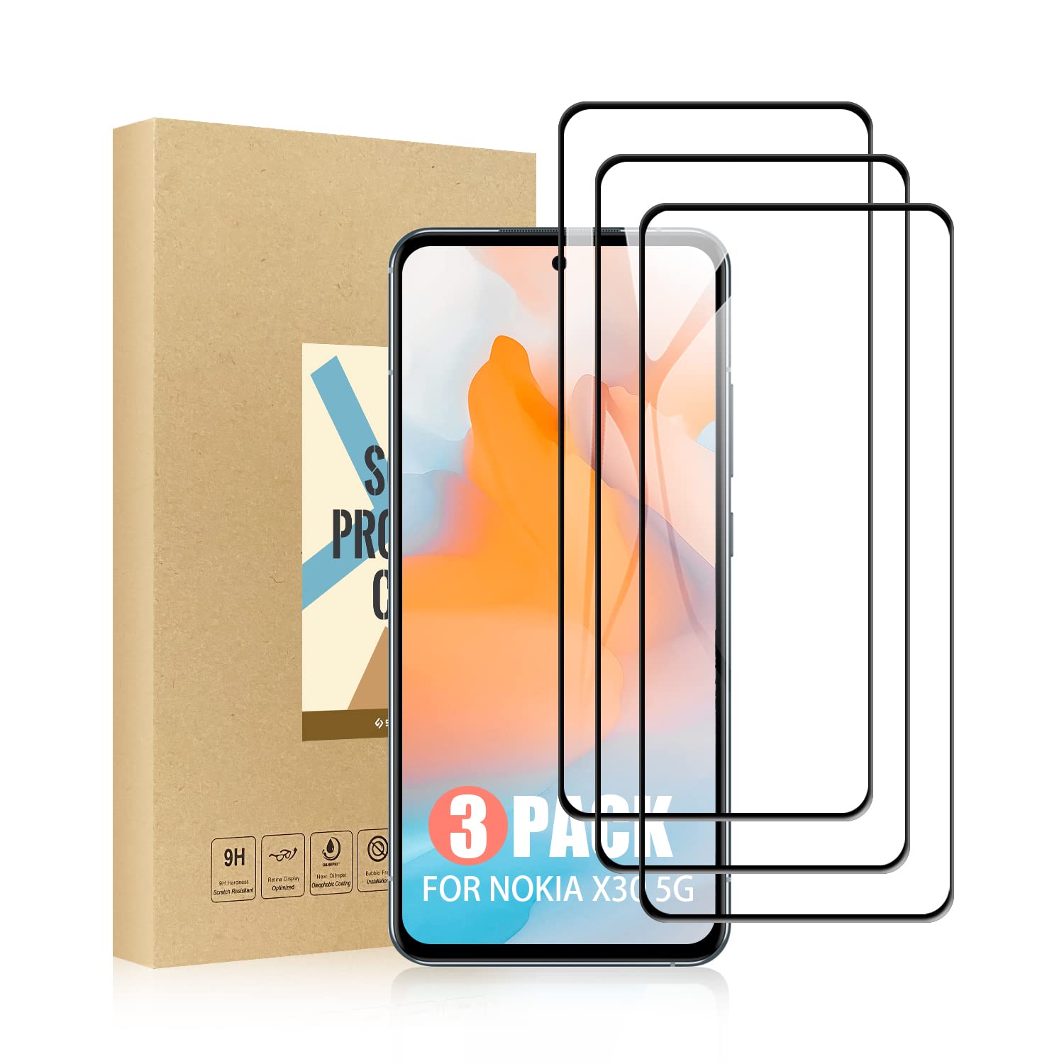 SCL Screen Protector Compatible with Nokia X30 5G Screen Protector Nokia X30 Tempered Glass Film [3-Pack], [Full Coverage, Easy Installation, Bubble-free, 9H Hardness]