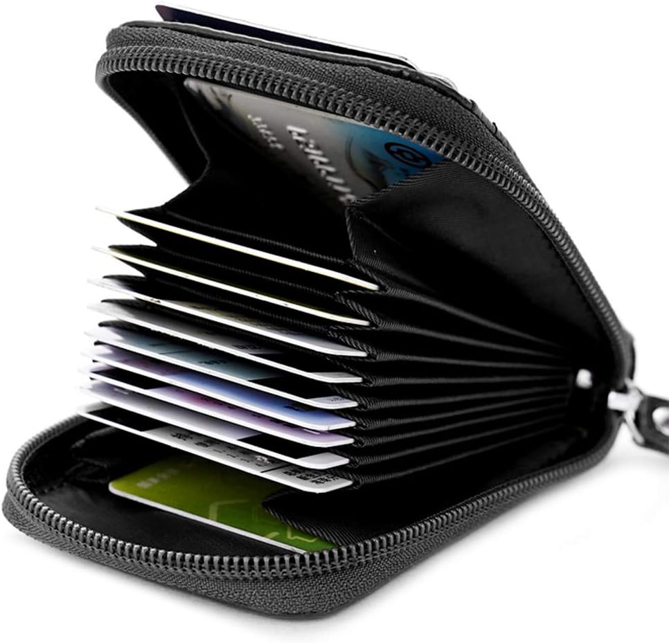 Credit Card Holders Case Organizer Genuine Leather Zip-Around Security Wallet