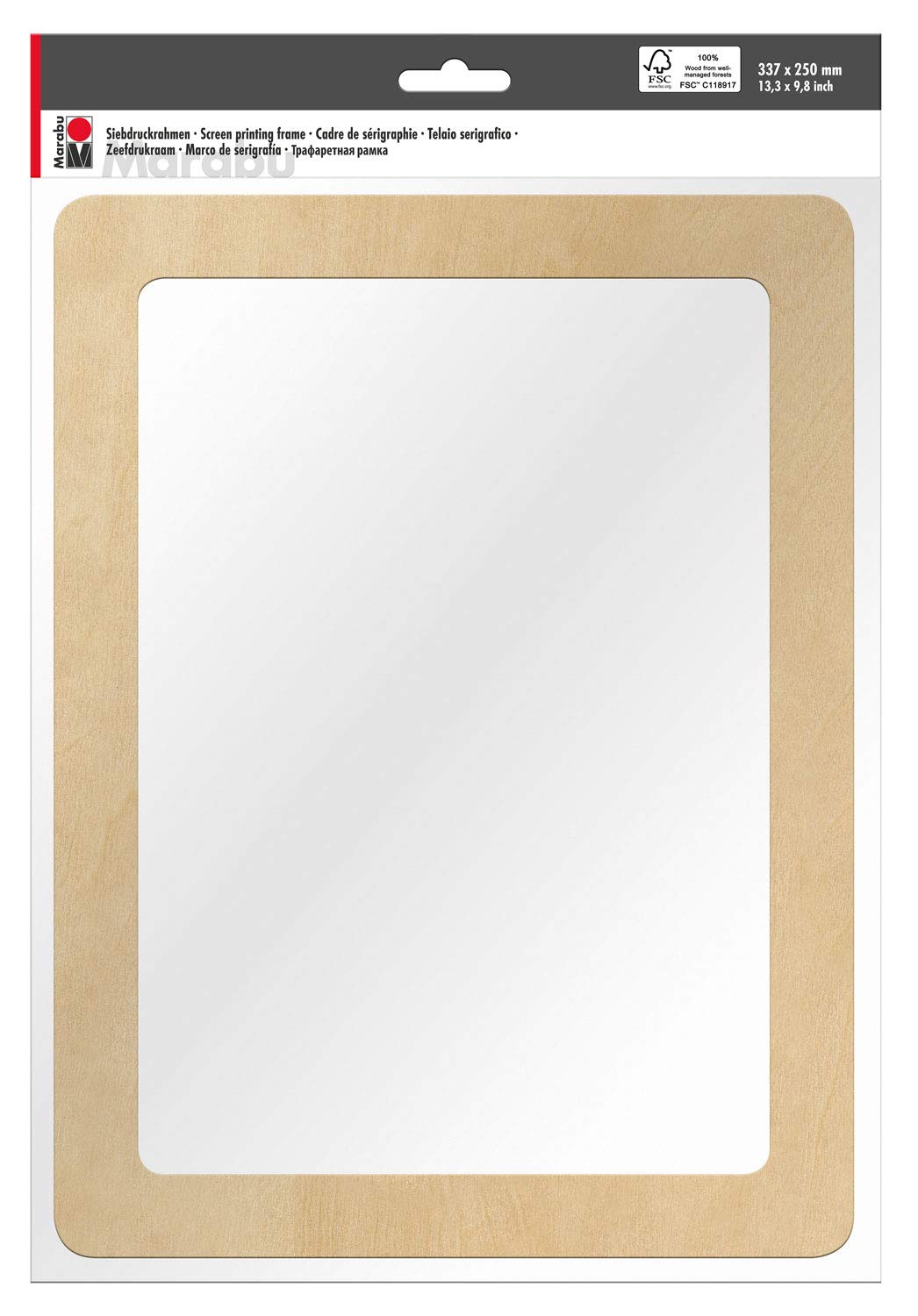 Marabu Frame Made of FSC Certified Wood, Approx. 33.7 x 24.9 x 0.5 cm with 51T Screen Fabric, Ideal for Textile Printing with Water-Based Inks, Colourful, One Size