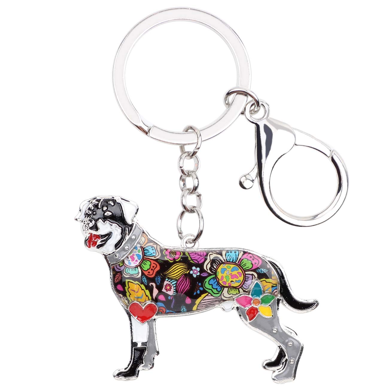 NEWEI Rottweiler Dog Keychain Keyrings for Women Girls Cute Dog Keyfobs (Black Rottweiler #1)