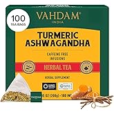 VAHDAM, Turmeric Ashwagandha Herbal Tea Bags (100 Count) Caffeine Free, Non GMO, Gluten Free | 100% Pure Herbal Blend - Sweet