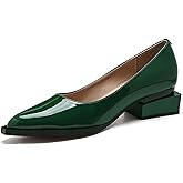 feetquake Womens Dress Shoes Low Heel Faux Patent Leather Shoes for Women Dressy Casual Comfortable Green Dress Shoes for Women 6.5M