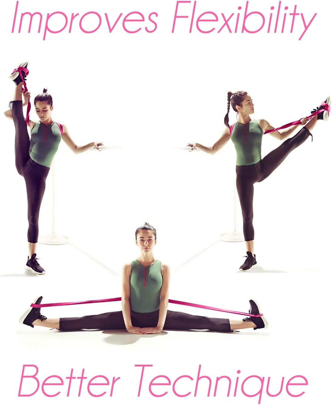 TTolbi Stretch Bands for Dancers, Ballerinas and Gymnasts | Dance Stretch Bands for Flexibility, Mobility and Strength | Shiny Bag, Travel Bag | Printed Stretches | Stretching E-Guide (Pink Regular) : Sports & Outdoors