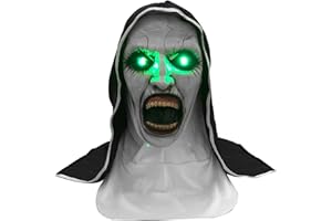 MLTAO Scary Nun Mask Led Light Up Mask with Headscarf Horror Nun Cosplay Costumes Halloween Dress Up Party Props (Led Open Mouth)