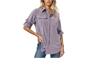 GENERIC Womens UV Sun Protection Shirt UPF 50 Long Sleeve Button Down Safari Shirts Ladies Fishing Hiking Blouse with Pockets
