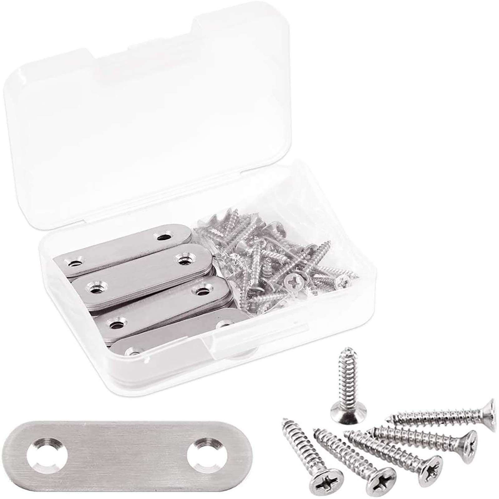 Glarks 20 Sets 40mm/1.6inch Stainless Steel Flat Straight Brace Brackets Mending Joining Plates Repair Fixing Bracket Connector and 40pcs Self Tapping Screws Set (40mm/1.6inch)