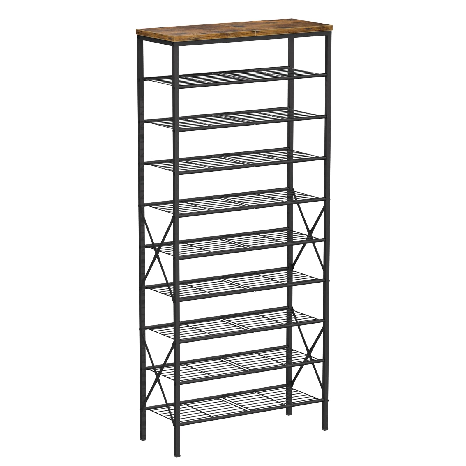 Photo 1 of MILEFA 10-Tier Tall Shoe Rack, Large Capacity Shoe Shelf Holds40-45 Pairs, Shoe Shelf for Entryway, Hallway, Living Room, Rustic Brown