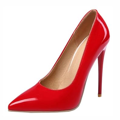 Agodor Damen High Heels Lack Pumps mit Spitze und Stiletto Elegant Arbeit Büro Schuhe