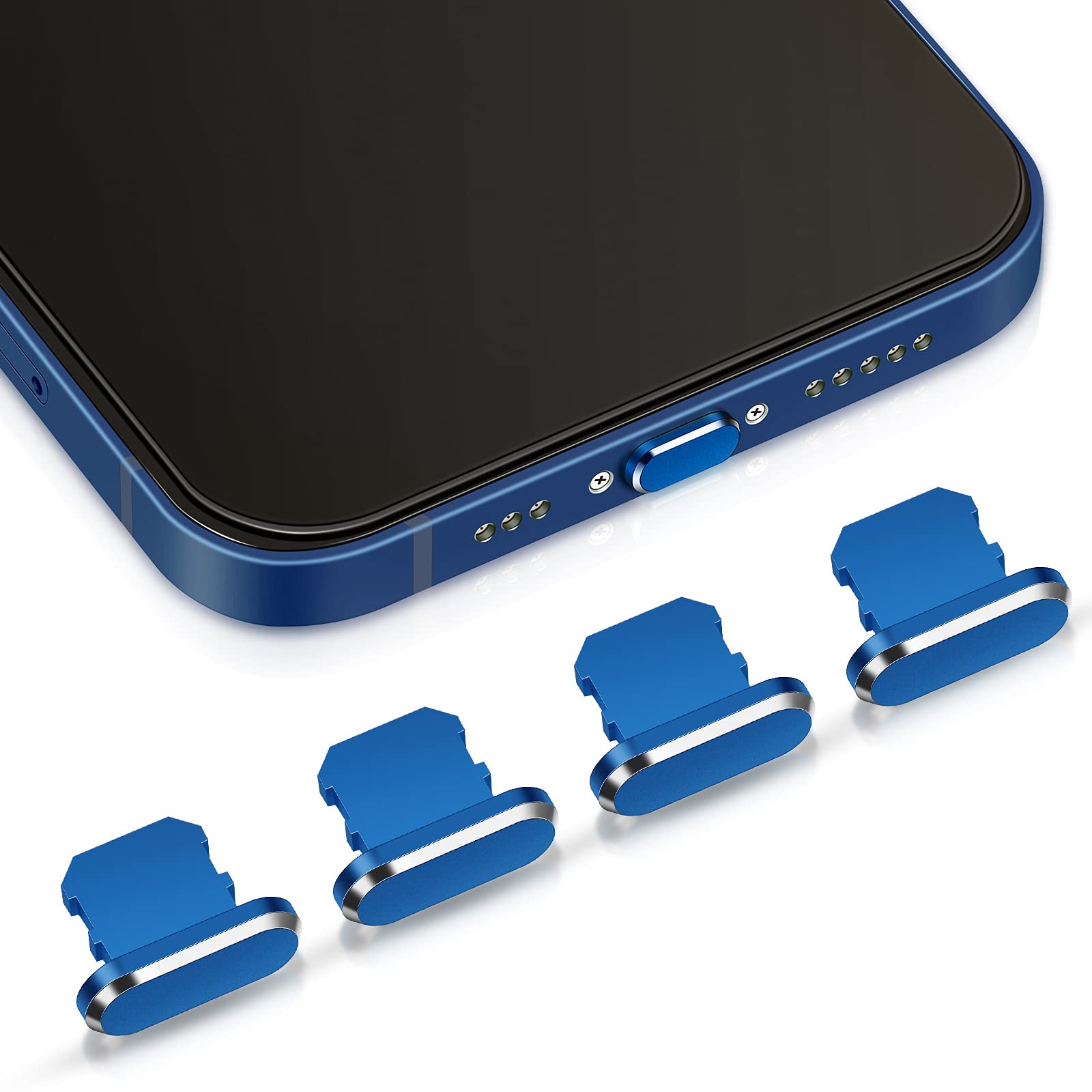 Weewooday 4 Pieces Anti Dust Plugs Compatible with iPhone 11, 12, 13, 14, Pro, Max/x/xs/xr, 7, 8 Plus, iPad Mini/Air, Protects Charging Dust Cover(Dark Blue)