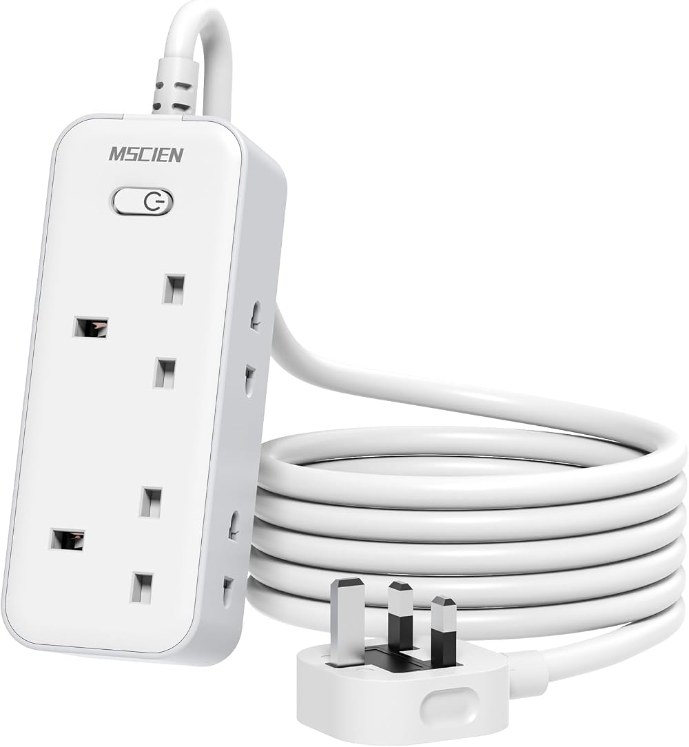 Mscien 5M Extension Lead with 3 USB Ports UK 13A Fuse Wall Mount 7-in-1