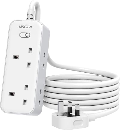 Mscien 5M Extension Lead with 3 USB Ports UK 13A Fuse Wall Mount 7-in-1