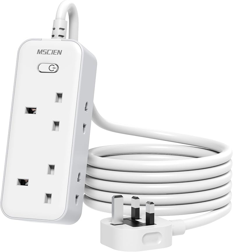 Mscien 5M Extension Lead with 3 USB Ports UK 13A Fuse Wall Mount 7-in-1