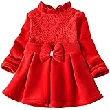 Dress for Girl Sunday77 O-Neck Solid Lace Cotton Ruffles A-Line Long Sleeve Knee-Length Swing Dress Party Princess Kids Children Baby