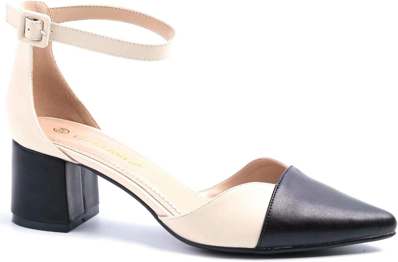 Ladies Pointed Toe Mid Block Heel Ankle Strappy Court Shoes Sandals