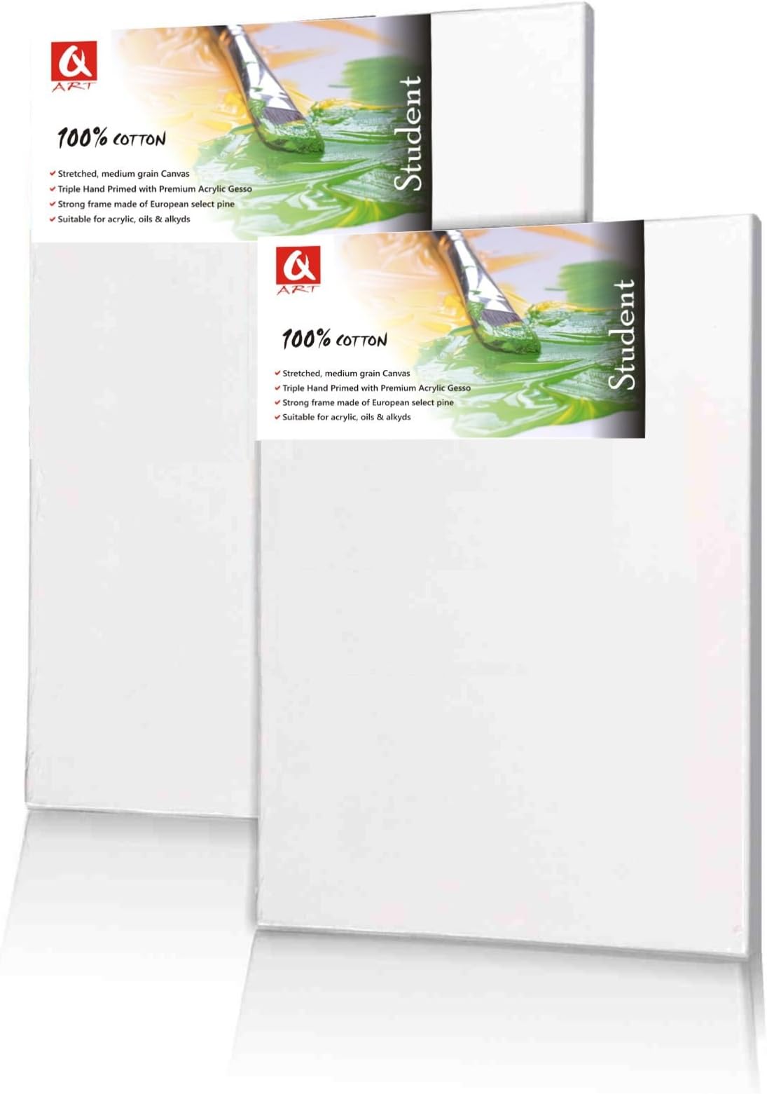 Quantum Art Set of 10x Student Stretched Canvas, 100% Cotton, White, 20x40 cm - 8x16 inch