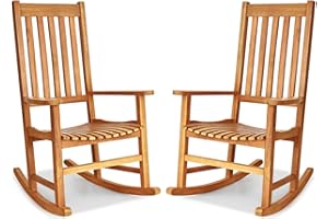 Giantex Rocking Chair Acacia Wood Frame Outdoor& Indoor for Garden, Lawn, Balcony, Backyard and Patio Porch Rocker (2, Natura