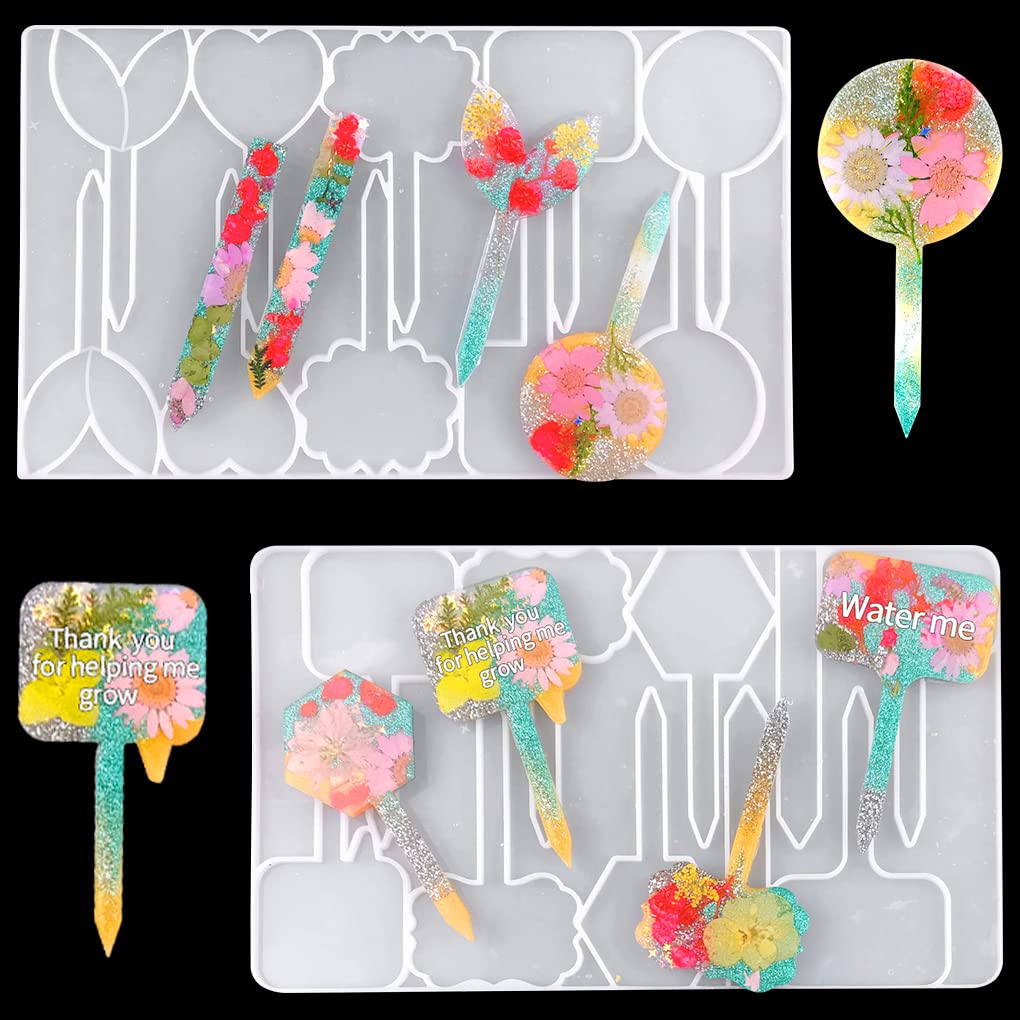 FineInno 2 Pcs Plant Labels Resin Moulds, Garden Markers Silicone Moulds for Resin, Plant Tags Epoxy Resin Moulds for Seed Potted Nursery Garden, T-Type