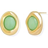 Jean Beau Chunky Gold Stone Stud Earrings for Women, Trendy Natural Gemstone Hypoallergenic Earing Valentine Jewelry Gift