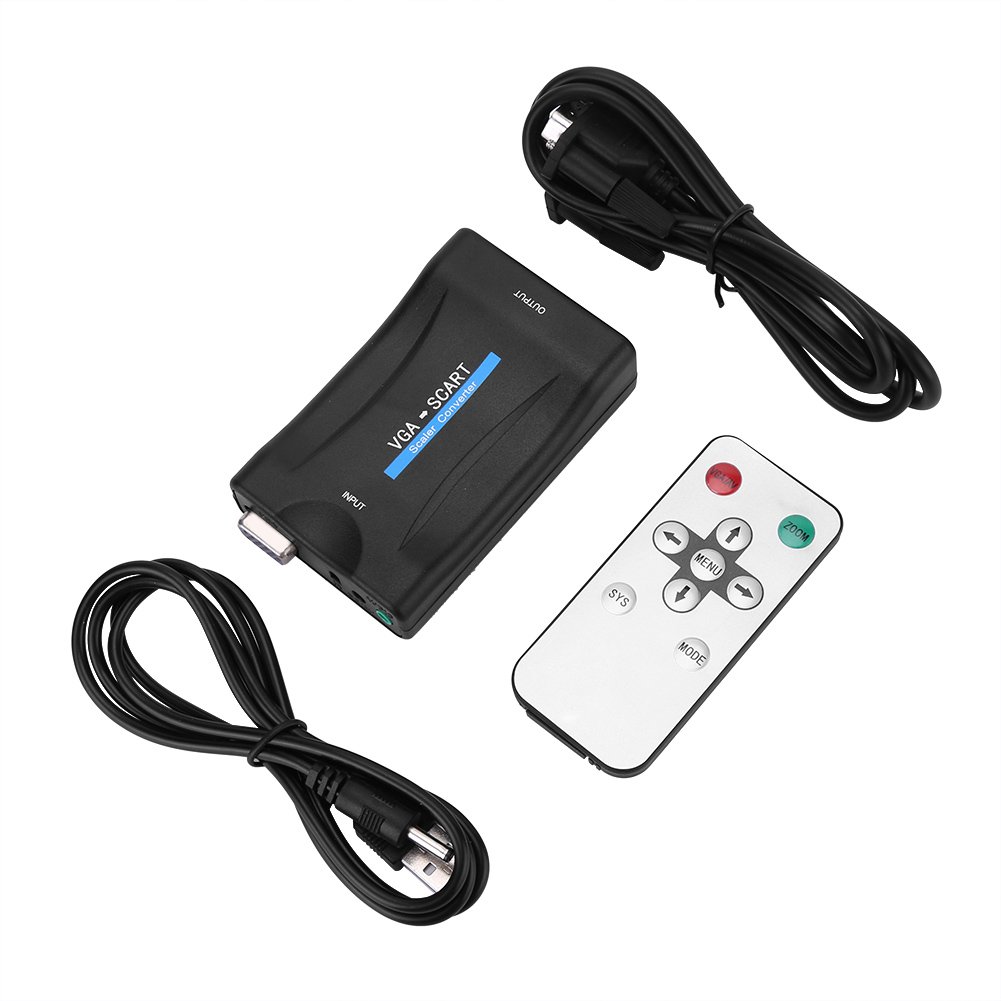 VGA to SCART Video Audio Converter Adapter USB With Remote Control for HD TV DVD Box