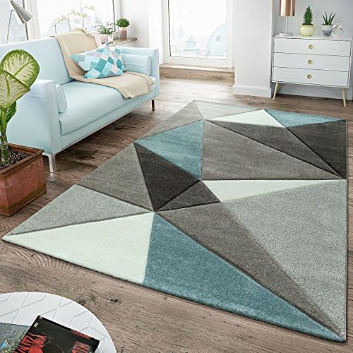 Modern Short Pile Rug Living Room Contour Cut Triangle Design Turquoise, Size:160x230 cm