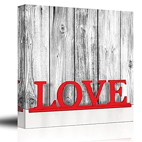 Romance Series - Black White and red Color pop - Rustic Wood Painted red hot Love Typography - Shabby Chic - Canvas Art Home Art - 12x12 inches