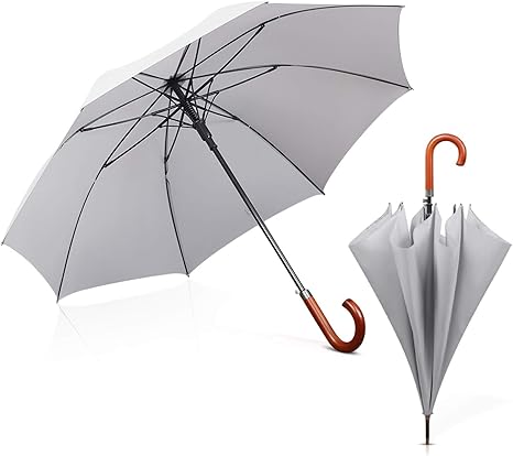 Amazon Marcelen 人気 長傘 メンズ 木製傘j ハンドル 超軽量 撥水耐風 丈夫 自動開けステッキ傘 紳士傘 大きな傘 男性 通勤 通学 長傘 メンズウォーキングスティック傘 グレー Marcelen 長傘 通販