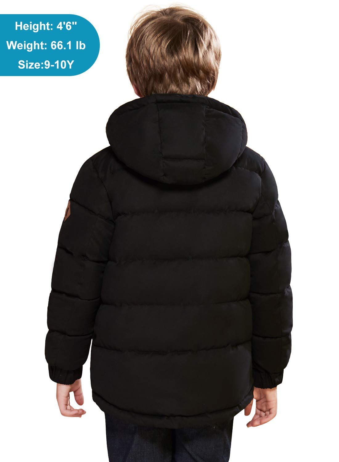 SOLOCOTE Boys Winter Coat Lightweight Thicked Winter Jacket Warm Soft Puffy Cotton Outwear with Hood, SLN2013 Black B 5-6Y