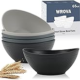 Wrova 65oz Big Wheat Straw Bowls - Large Salad Bowls set of 6 - Unbreakable Serving Bowls - Microwave & Dishwasher Safe - Oval Bowls for Cereal,Salad,Fruit - Classic Series