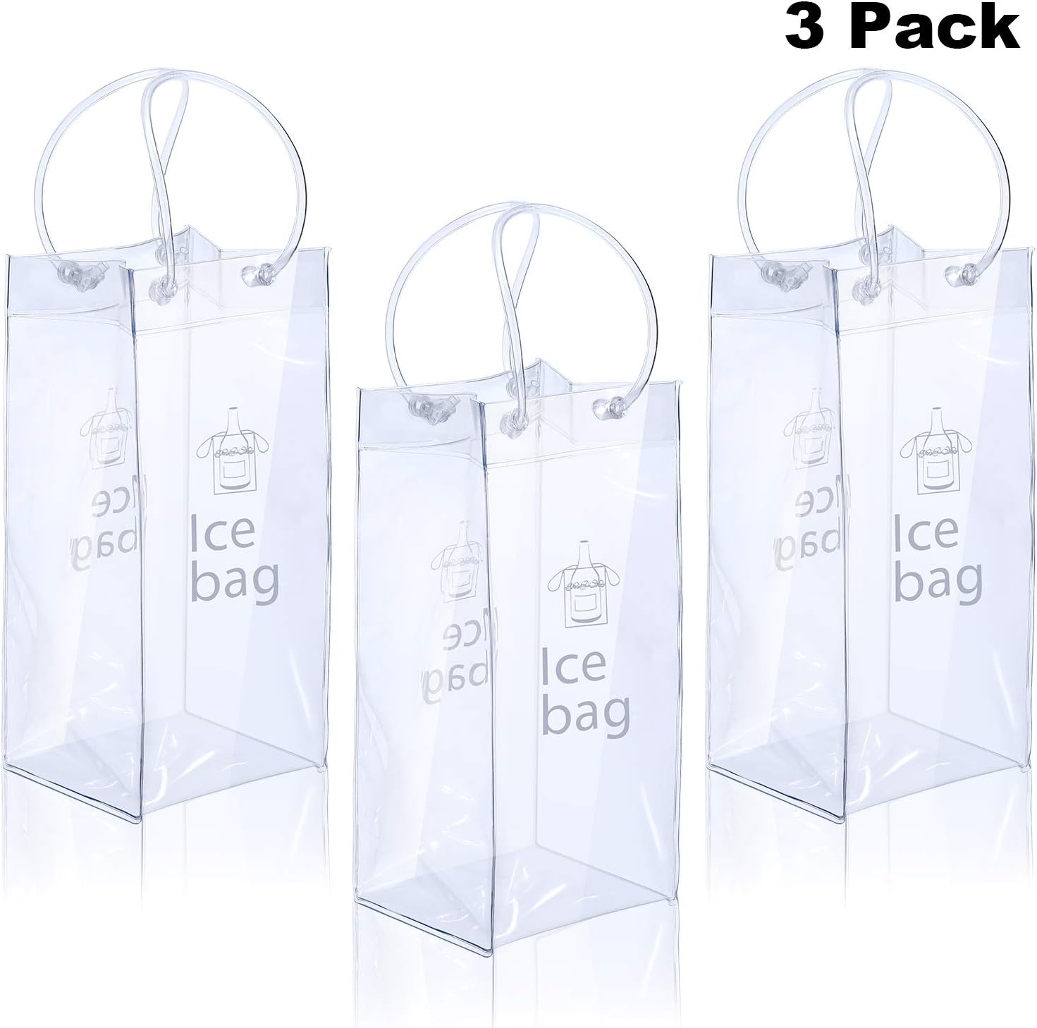 3 Pieces Collapsible Clear Ice Wine Bag Pouch Wine Cooler Bag PVC Wine