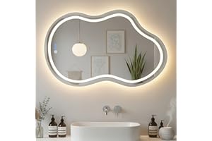 Dimyno Led Bathroom Mirror with Lights 24 X 36 inch, Irregular Backlit Mirror Bathroom, Asymmetrical Cloud Wall-Mounted Vanit