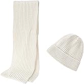 Embouro 2PCS Merino Wool Knit Beanie Scarf Set for Men & Women, Winter Soft Warm Long Scarves with Wool Beanie Hat