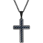 Men's Two-Tone Carbon Fiber Cross Pendant, 24" Stainless Steel Curb Chain, Black Finish