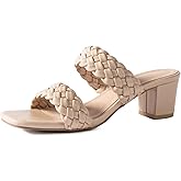 N.N.G Women Heels Sandals Braided Block Nude Summer Chunky Square Leather Woven Comfort Strappy Dress Casual Pumps Mules