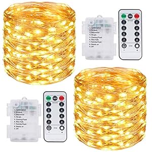 Litogo 8 Verlichting Modi 120 LED Indoor/Buitenshuis Snaar Fairy Lichten 2-Stuk, 12 Meter Lengte, Warm Wit
