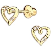 Cherished Moments Girl's 14K Gold-Plated Heart Earring with CZs and Screw Back Hypoallergenic Studs for Babies, Toddlers, and Kids