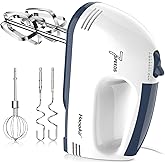 HaooAir Electric handheld mixer, 7-speed adjustable kitchen mixer, 5 stainless steel accessories (2 * Dough Hooks, 2 * Beaters, 1 * Whisk), perfect for kitchen and baking food mixers